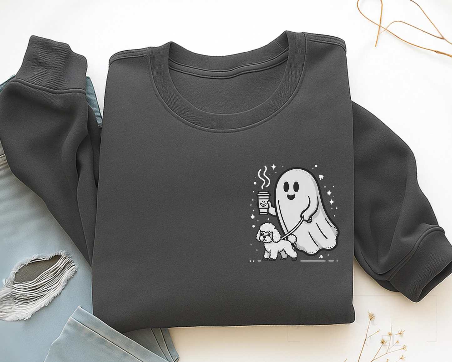 Ghost Walking A Poodle Sweatshirt