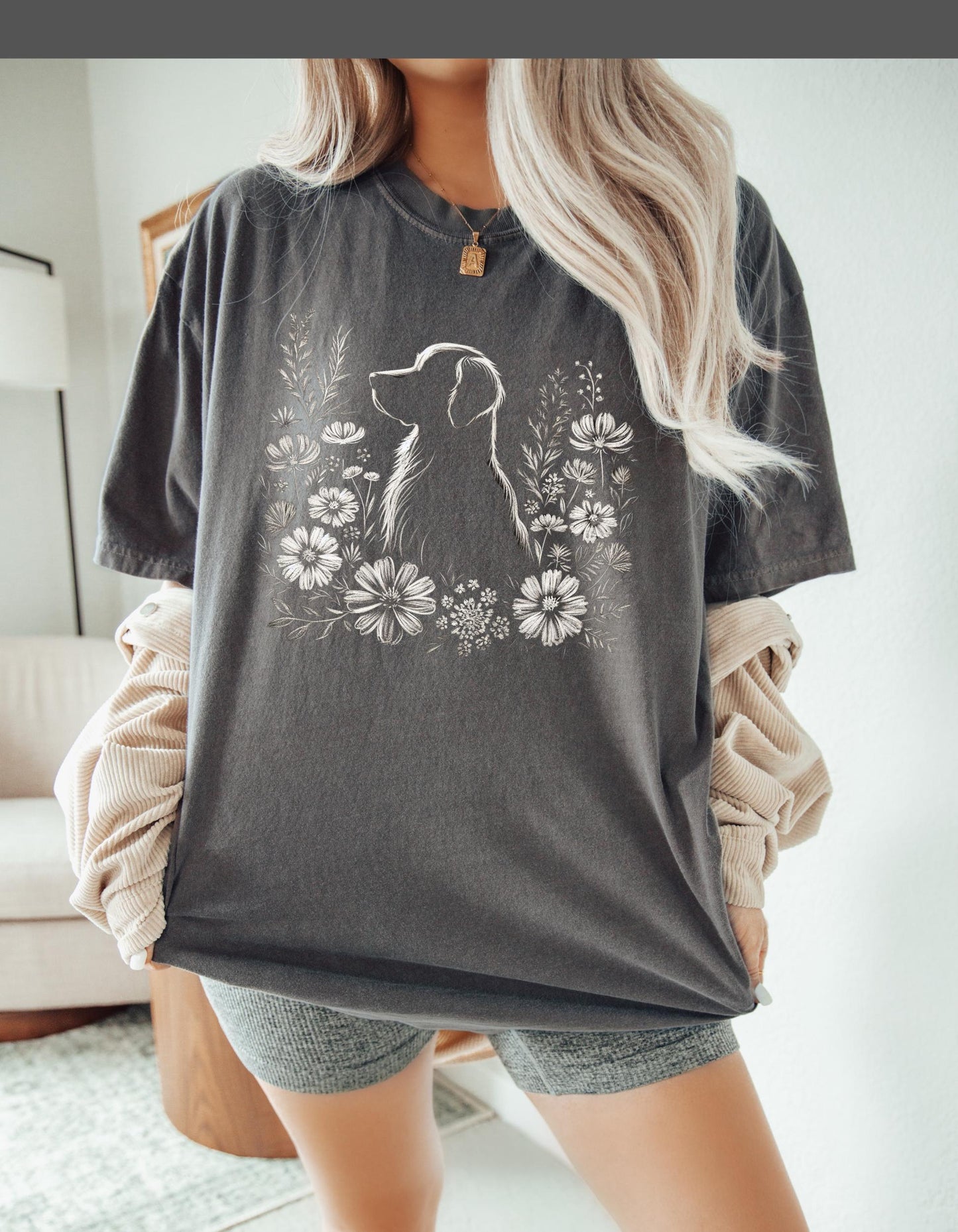 Golden Retriever Floral Tee
